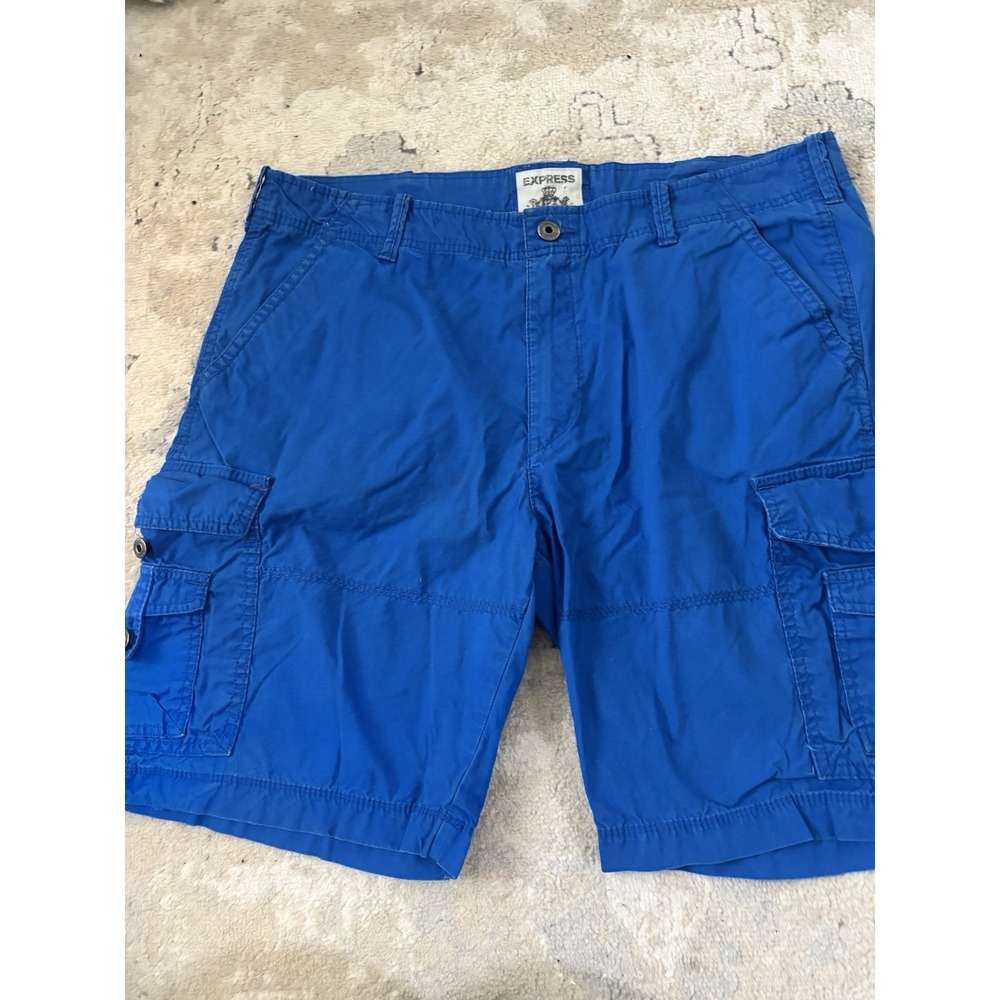 EXPRESS Cargo Shorts Men's 38 Cotton Covered Pockets Outdoor‎ Royal Blue